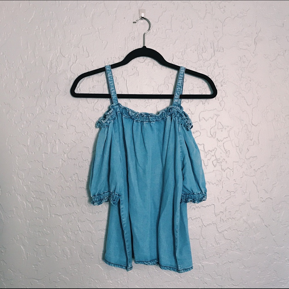 FOLDED & HUNG ||| Denim Off Shoulder w/ Straps
